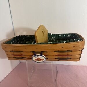 Longaberger Bread Basket 1994 Green Fabric Liner Divider Welcome Tag Bread Brick